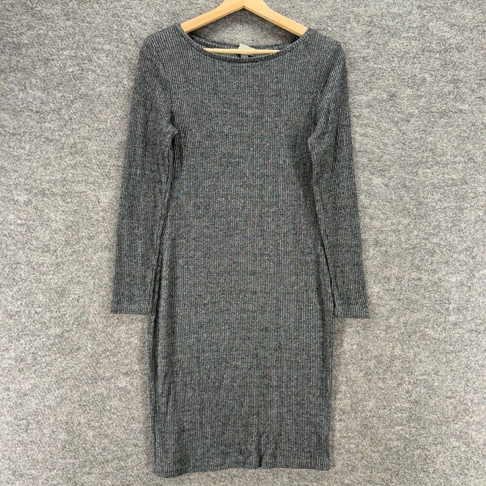 A New Day Dress Women S Small Gray Sheath Midi Long Sleeve Round Neck Rayon